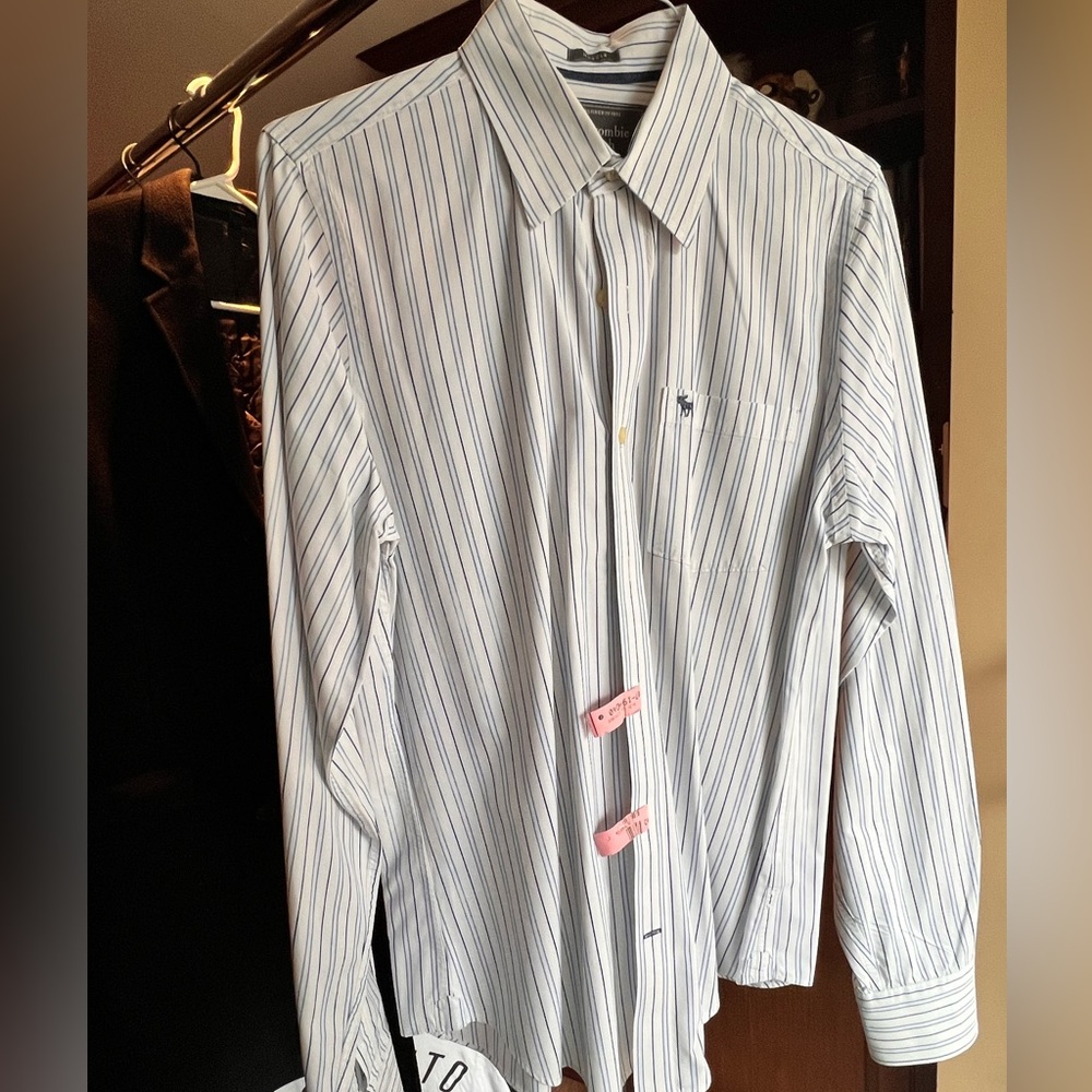 Vintage Abercrombie and Fitch Men’s Large White/ Blue Striped dress shirt